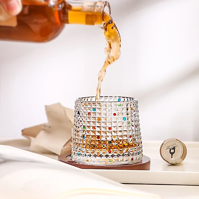 

Retro Rotating Whisky Decompression Cup With Bamboos Coaster Spinning Wine Cups