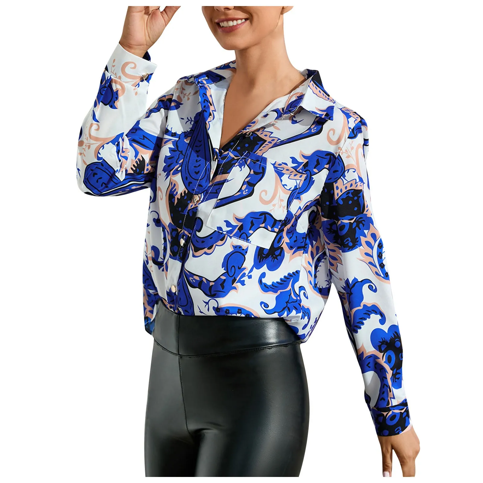 

Women'S Summer Printed Single Breasted Long Sleeve Shirt Top Top Women Fashion Woman Blouse 2023 T Shirt For Women Y2k Clothes