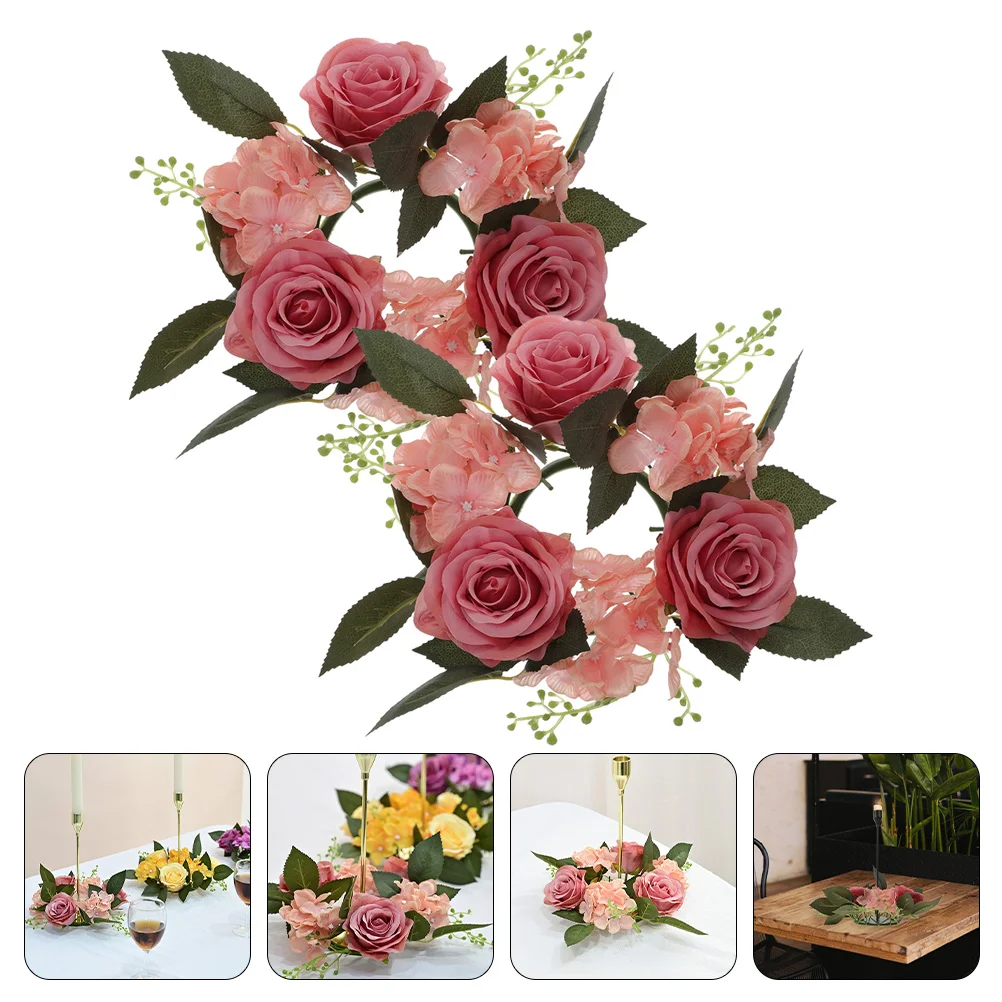 

2 Pcs Artificial Candlestick Garland Party Decor Ring Wedding Decorations Tables Rose Wreath Wreaths Flowers Home Supplies