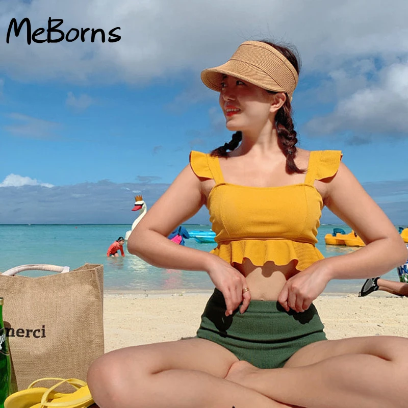 

High Waist Women's Bikini Set Padded Ruffle Biquini Suit Two Pieces Swimwear Swimsuit High Quality Beach Suit 2022