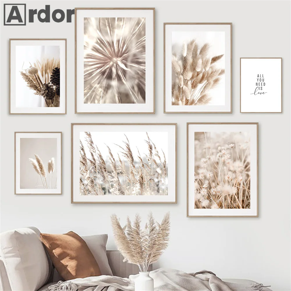 

Dried Grass Flower Reed Wheat Dandelion Plant Wall Art Canvas Painting Nordic Posters And Prints Wall Pictures Living Room Decor
