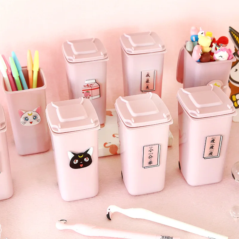 

1PC Lovely Pink Girl Pen Container Desktop Bucket Girl Plastic Pen Holder Organizer Students Desk Study Supplies Home Decoration