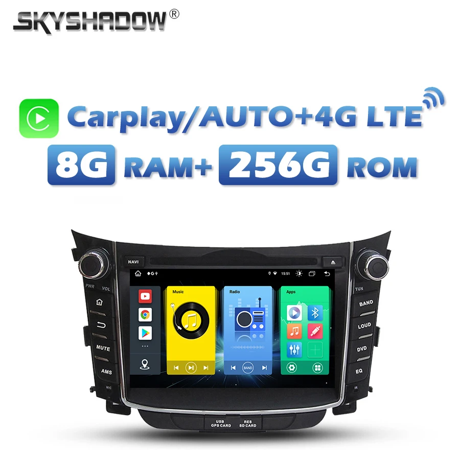 Kamera 360 4G SIM Carplay Auto Android 13.0 8G+256G Samochodowy odtwarzacz DVD GPS RDS Radio Wifi Bluetooth 5.0 Dla Hyundai I30 2012-2014