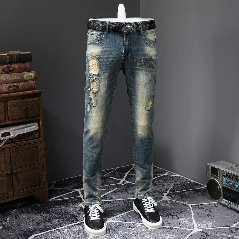 

Джинсы мужские рваные в европейском и американском стиле, повседневные модные штаны в ретро стиле, Y2K, осень