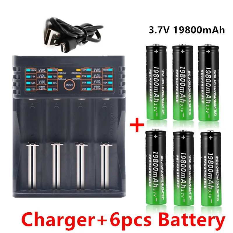 

100%new18650batter 3.7V 19800mAw rechargeable battery for Led flashlight batter 18650 batterWholesale+USBladegerät