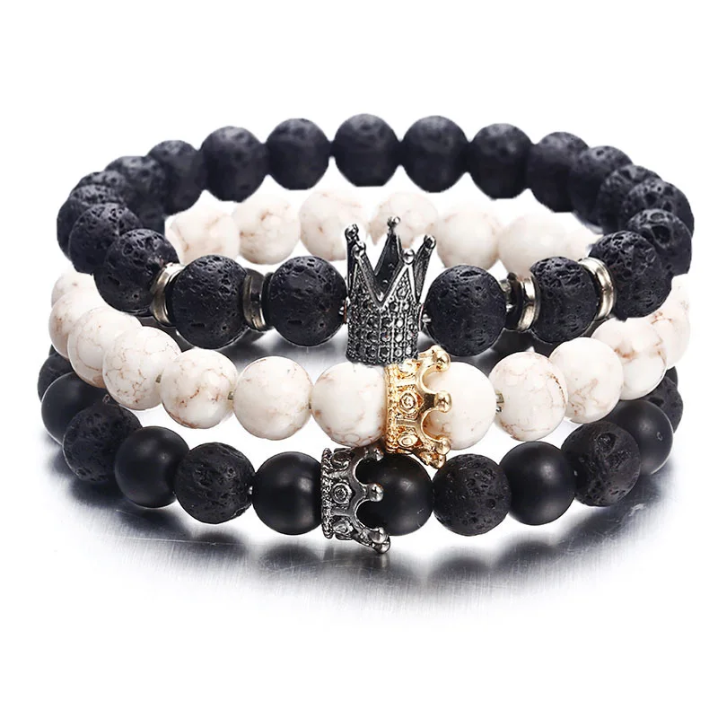 

Hot Trendy Natural Lava Stone Braceletsl Crown And Helmet Charm Bracelet For Men Or Women Adjustable Bracelet Jewelry Gifts