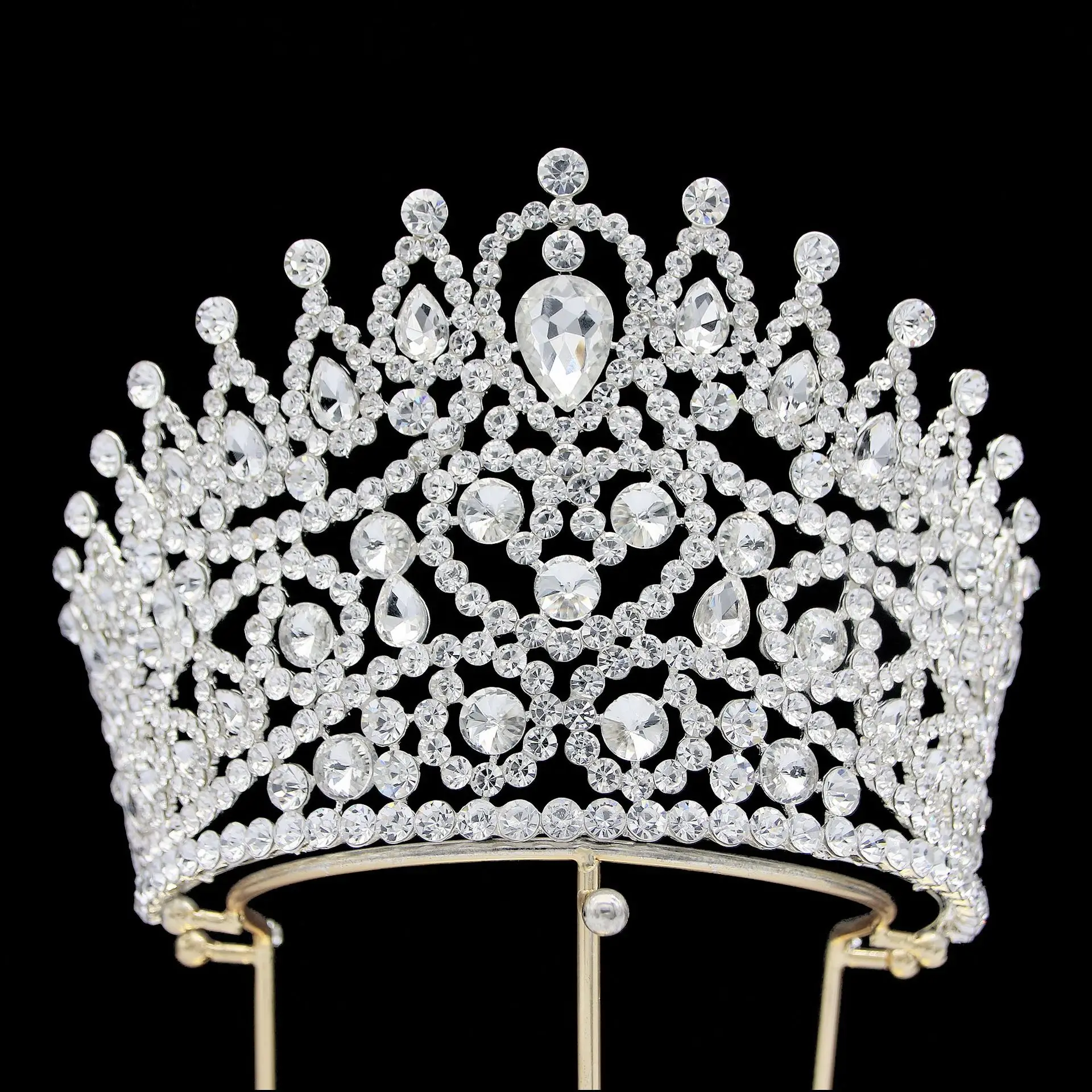 

Fashion Full Silver Gold Crystal Tiara Crown Large Pageant Crown Royal Crown For Queen