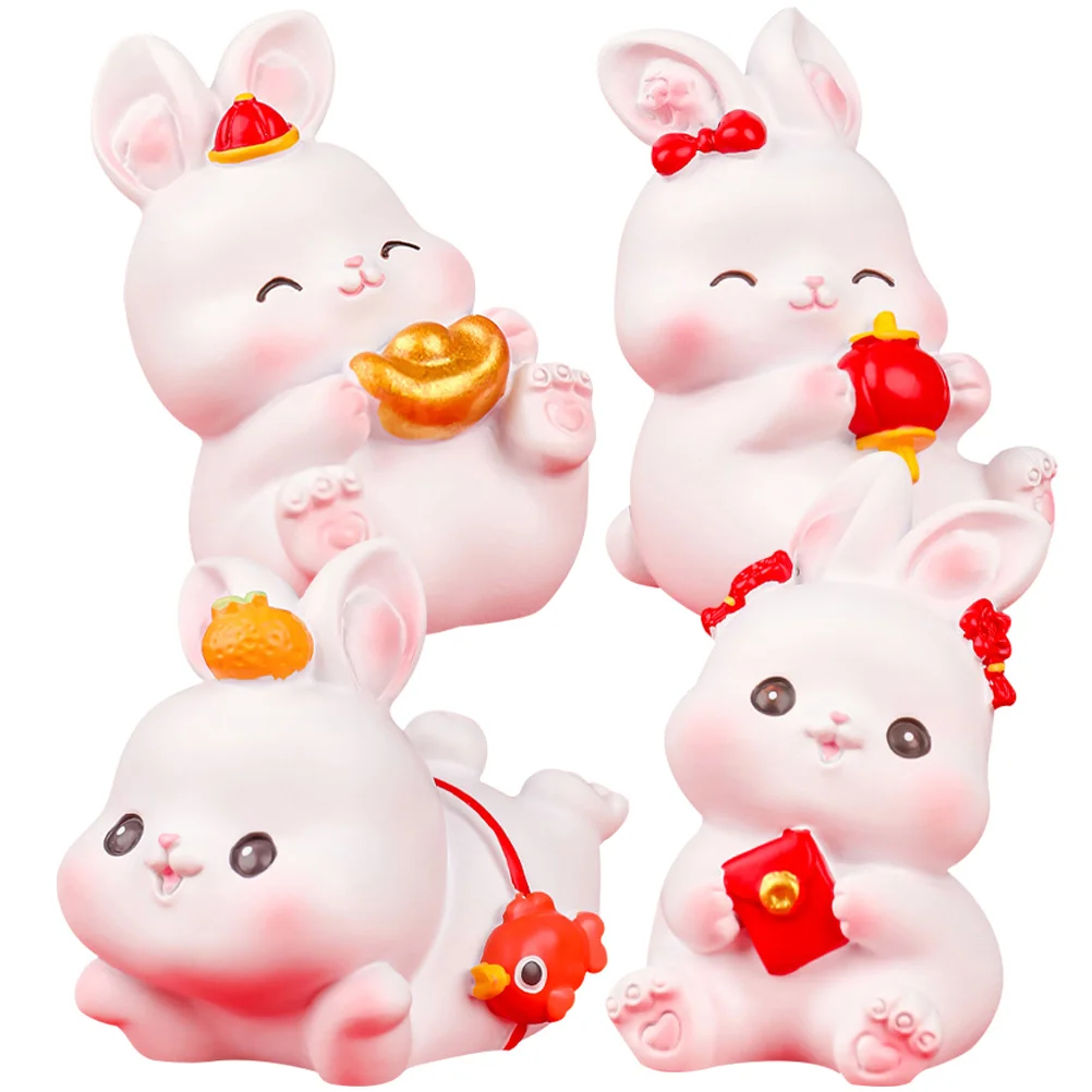 

Rabbit Figurines Zodiac Bunny Animal Figurine Year Toys Tiny Lucky Figure Landscape Micro Statue Chinese Mini Decoration
