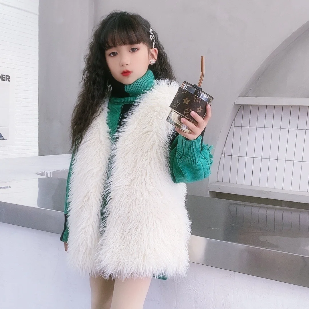 

Детский длинный жилет из искусственного меха, новинка 2022, жилет без рукавов из искусственного лисьего меха для девочек, детское плотное теплое меховое пальто