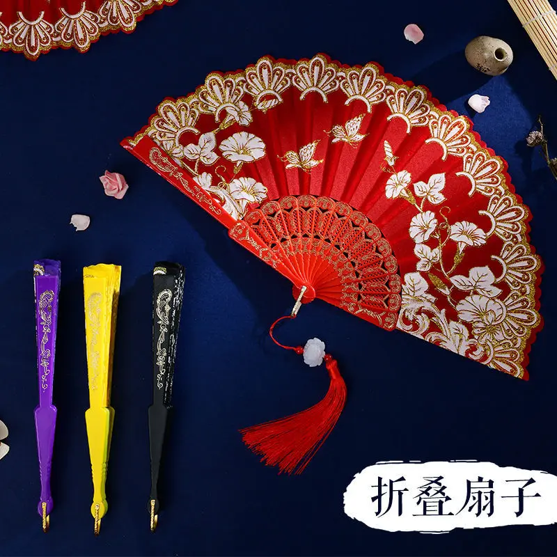 

Chinese Style Ancient Fan Ladies Cheongsam Folding Fan Lolita Dance Hand Fan with Tassel Pendant Gifts Wedding Party Decoration
