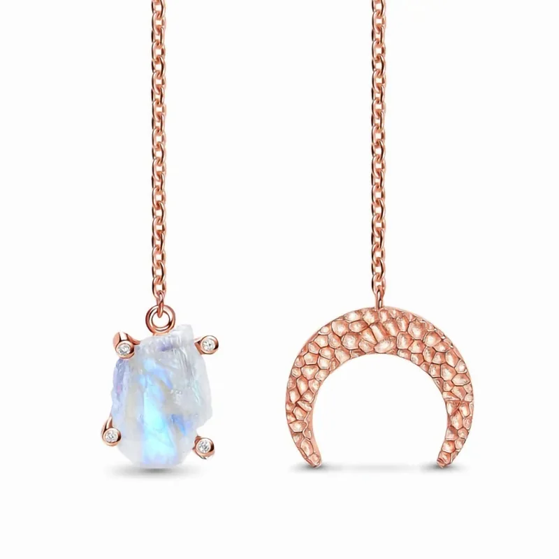 

design sense S925 Sterling Silver Moon Moonstone Pendant rose gold necklace women's niche fashion versatile jewelry