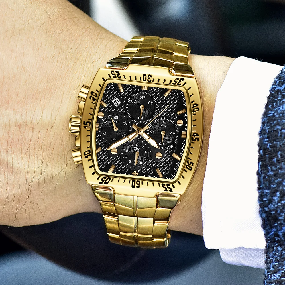 

2022 New Big Clock Men Watches WWOOR Luxury Military Gold Full Steel Quartz Wristwatch Man Fashion Waterproof Sports Chronograph