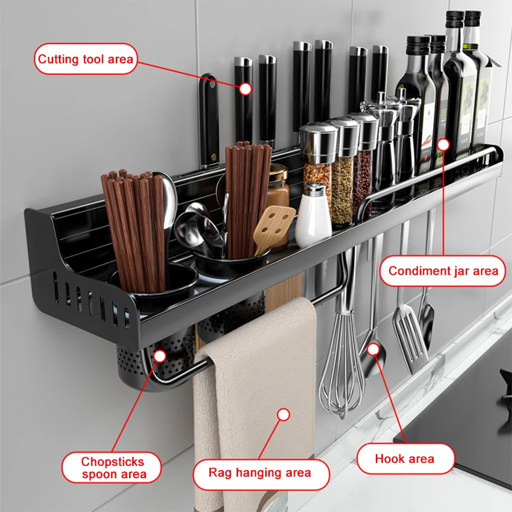 

Kitchen Storage Shelf Multifunction Wall Mounted Spice Racks Knife Holder Punch Free Kitchen Accessories Organizer Tools