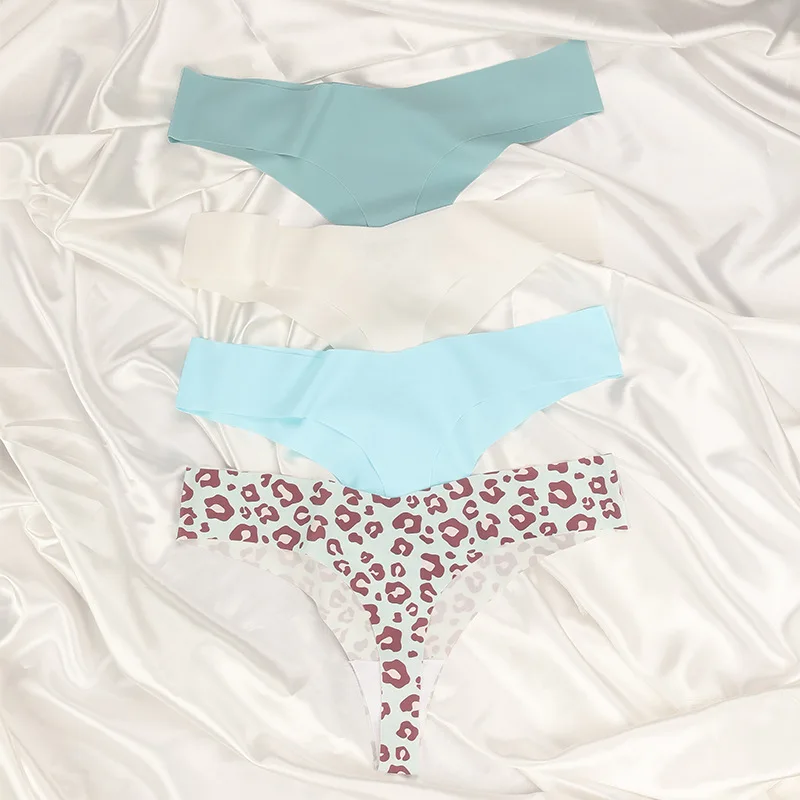 

Large Size Ice Silk Seamless Cotton Crotch Sexy Women's T-back Thong Erotic Temptation Panties
