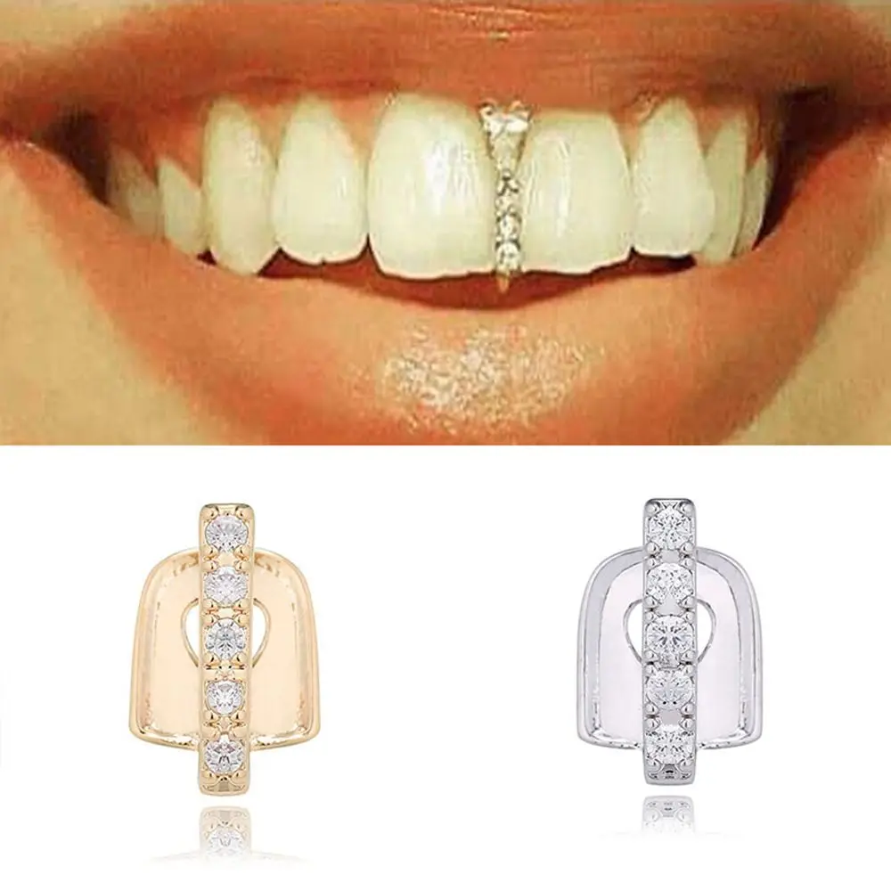 

New Hip Hop Gold Teeth Grillz Top Crystal Grills Dental Mouth Punk Teeth Caps Cosplay Party Tooth Rapper Funny Jewelry Gift