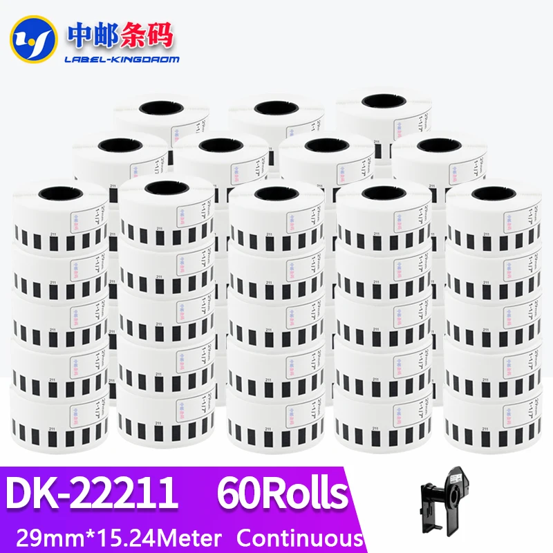 

60Rolls Generic DK-22211 Label 29mm*15.24M Continuous Compatible for Brother QL-570/700/800/1060/1100 Thermal Printer DK-2211