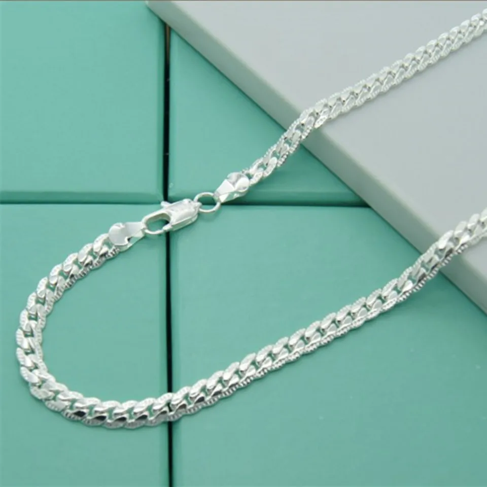 

New 925 Sterling Silver Necklace Unisex 5MM Flat Snake Link Chain Lobster Clasp Collares Necklaces For Women Men Jewelry Gift