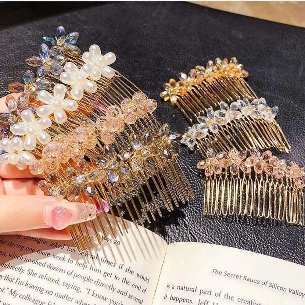 

Hair Accessories Arylic Girl's Gift Crystal Hair Clip Kids Hair Comb Children Flower Hairpin Imitation Pearl Hair Claw