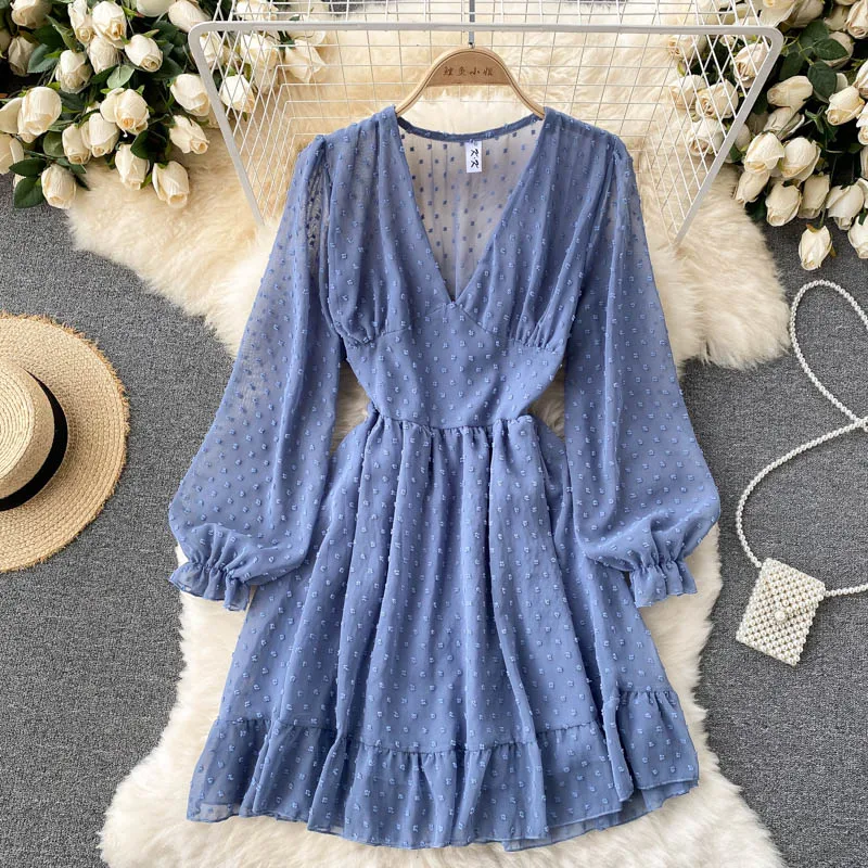 

Элегантные вечерние платья для женщин, 4 цвета, новинка 2022, Осеннее тонкое милое женское платье в стиле Ins с водной Нефритовой волной, шифонов...