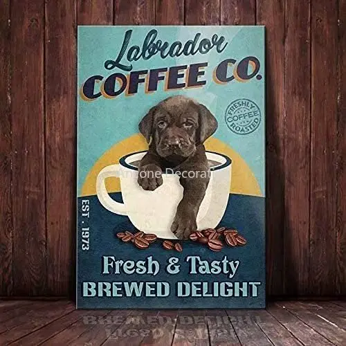 

Dog Metal Tin Sign Coffee Tasty Brewed Delight Printing Poster Restaurant Cafe Living Room Home Art Wall Decoration Plaque