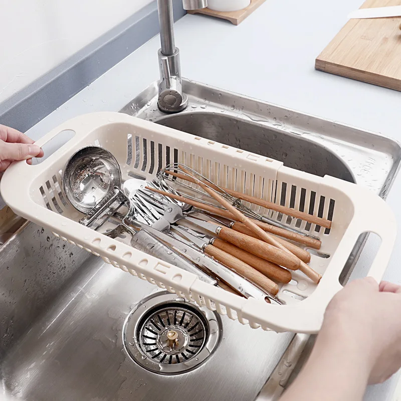 

Kitchen Retractable Sink Drain Rack Drain Basket Dish Shelf Multi-functional Vegetable Fruits Washing Basin Filter Basket
