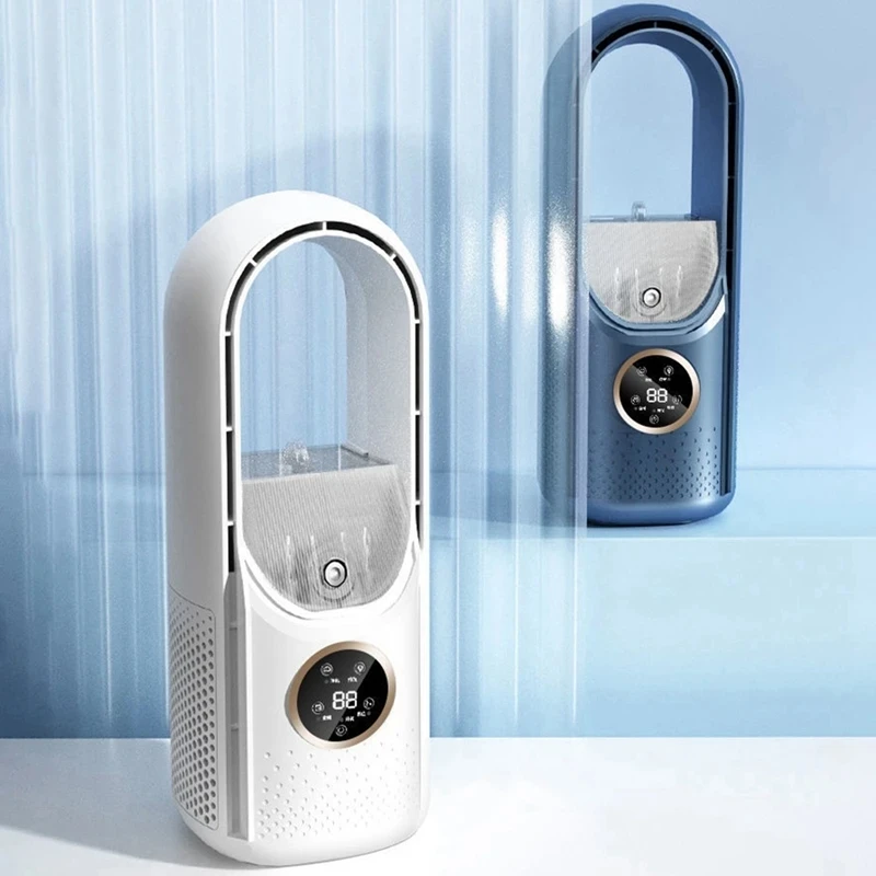 Фото Портативный USB-вентилятор без лопастей, 6 скоростей, бесшумный, с таймером, кондиционер, охлаждающий вентилятор, увлажнитель воздуха №2