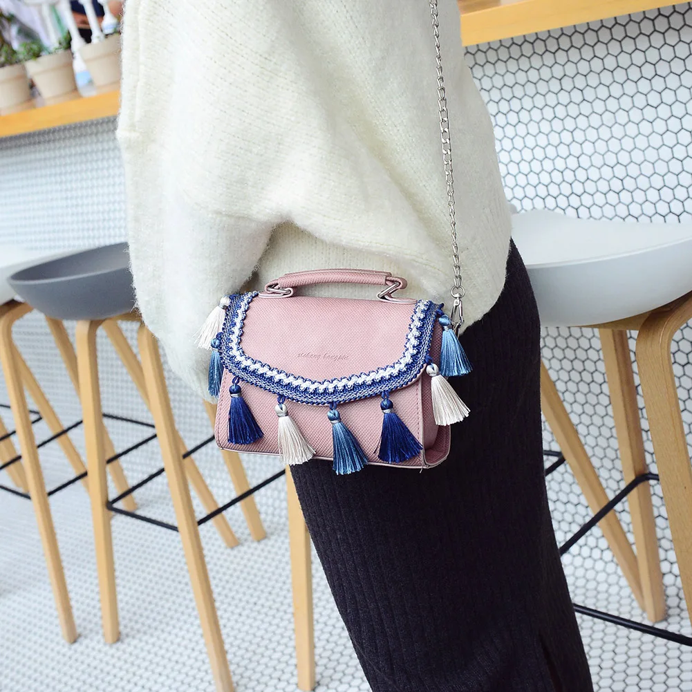 

Ladies Fashion Tassel Shoulder Handbag Messenger Vintage Chain Small PU Leather Bag for Female Travel Shopping Ornament