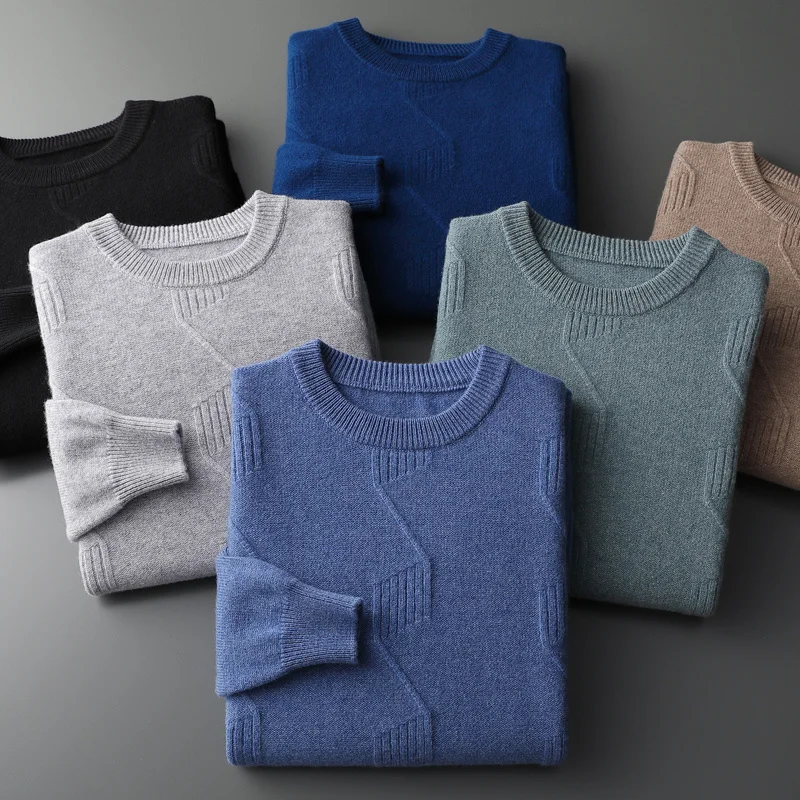 

S-XXXL Casual Men's 100% Cashmere Wool Sweater Solid Color New Knitted O-Neck Full Sleeve Men's Pullover Wool Sweater ATTYYWS