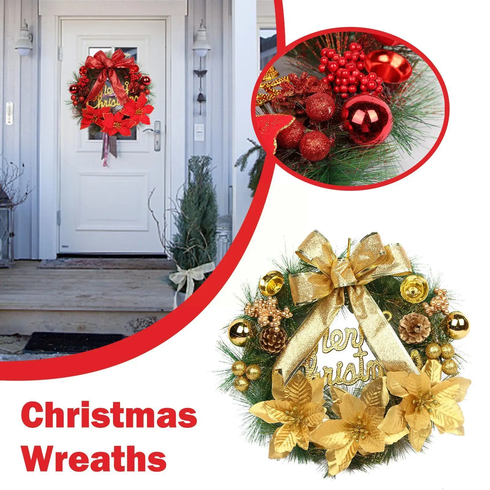 

Christmas Wreath Artificial Plant Rattan Thanksgiving Front Fall Door Festive Garland Berries Decor Simulation Round Hangin V5t8