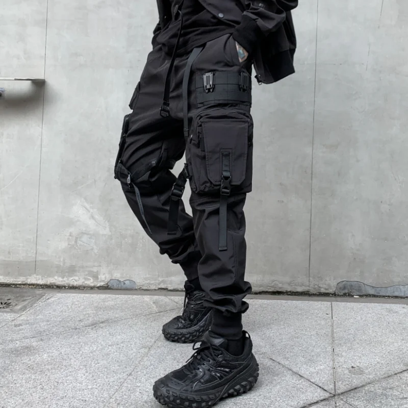 

Autumn Korean style Unique pocket cargo pants men casual loose black beam tooling pants for men trousera,size M-3XL