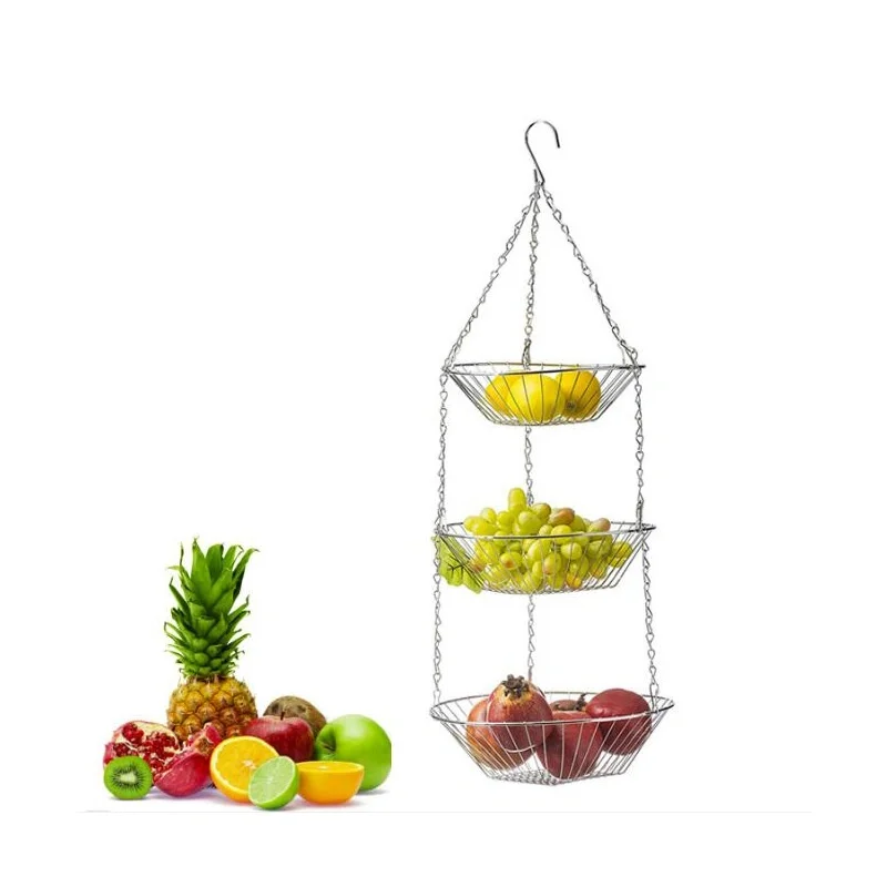 

3-Layers Hanging Basket Stainless Steel Fruit Vegetable Flower Basket Storage Holder Home Decoration Basket Kitchen Hanging Rack