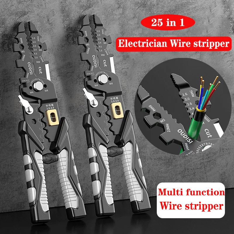 

25 in 1 Electrician Pliers Wire Stripper Multifunctional Needle Nose Multi Pliers Network Cutters Terminal Crimping Hand Tools