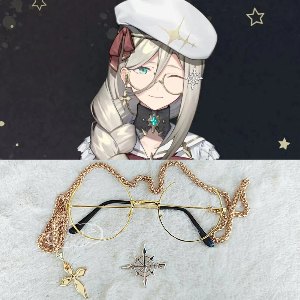 

Anime Vtuber ILUNA Aia Amare Cospaly Accessories Snowflake Hair Clip Women Cute Hiarpin Headdress Chain Glasses Props Xmas Gift