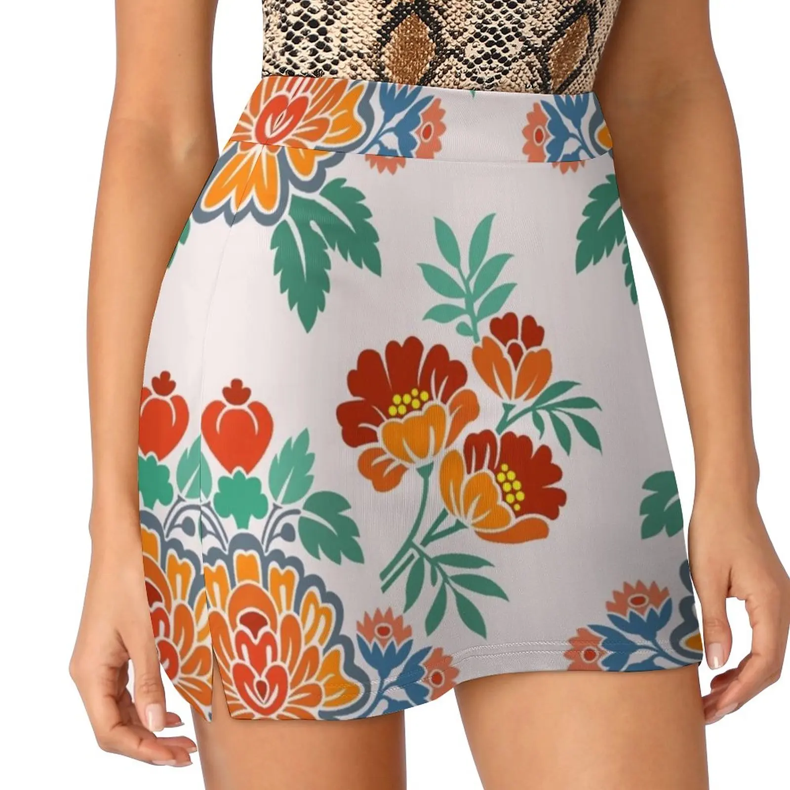 Женская юбка с бесшовным узором зеленого и оранжевого цвета спортивная юбка-юбка