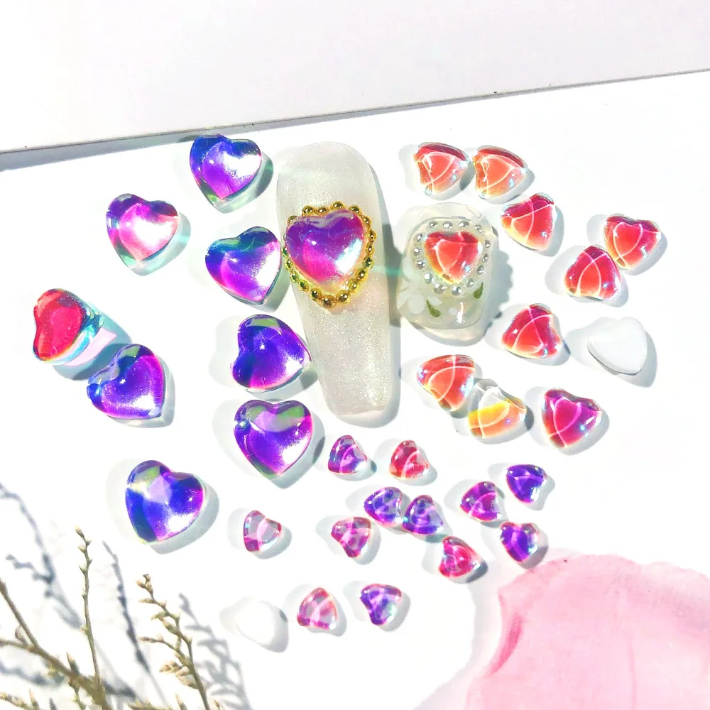 

20pcs/lot 3D Candy Peach Heart Crystal Nail Art Rhinestone Aurora Nail Jewelry 4/6/8mm Flatback Accessories Decorations