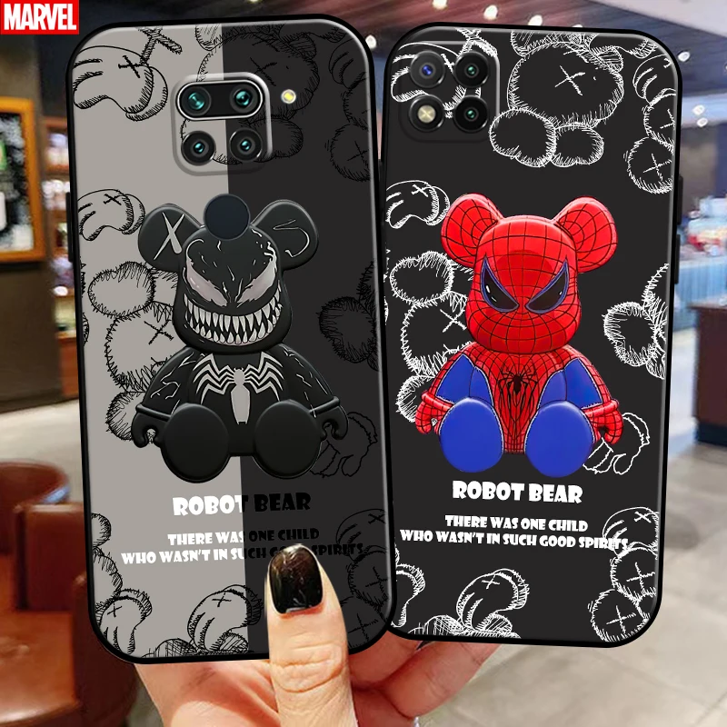 

Marvel Venom Spiderman Cute Bear For Xiaomi Redmi Note 9 Pro Max 9T 5G Phone Case Carcasa Coque Liquid Silicon Back