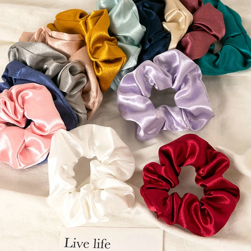 

Korean Woman Satin Silk Scrunchie Elastic Hair Band Solid Color Scrunchies Hair Ties Ladies Ponytail Hold Hair Ropes Accessories