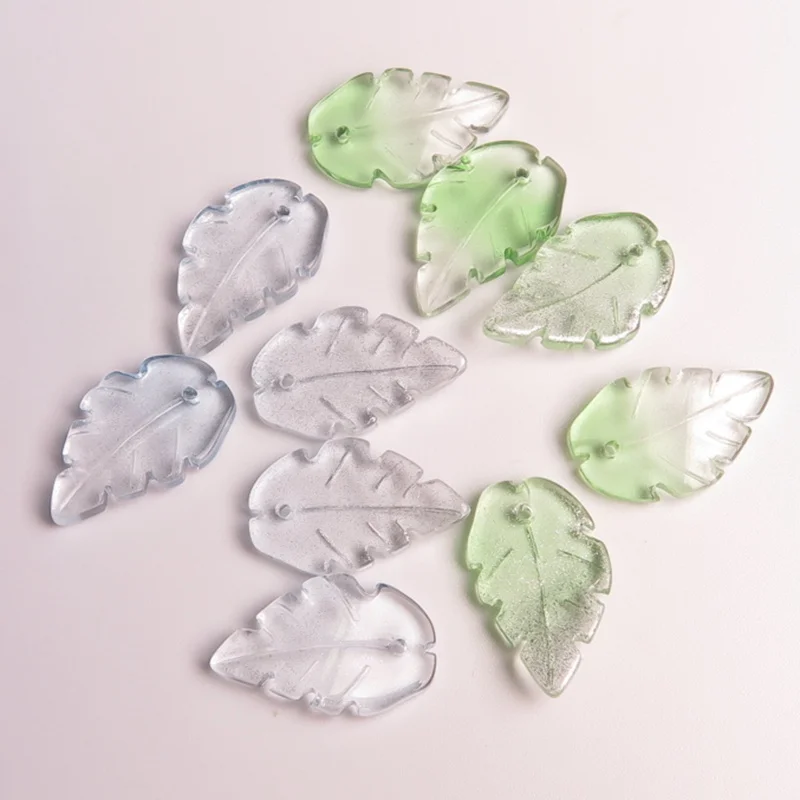 

10pcs 23x15mm Leaf Shape Handmade Foil Lampwork Glass Loose Pendants Beads for Jewelry Making DIY Crafts Findings