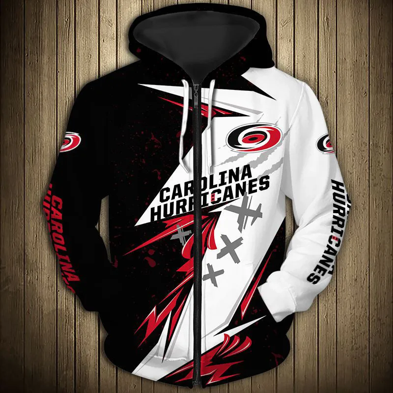 

Carolina men's Casual 3D Zipper Hoodie Black And White Swirl Red Flower Print Hurricanes Sweatshirt