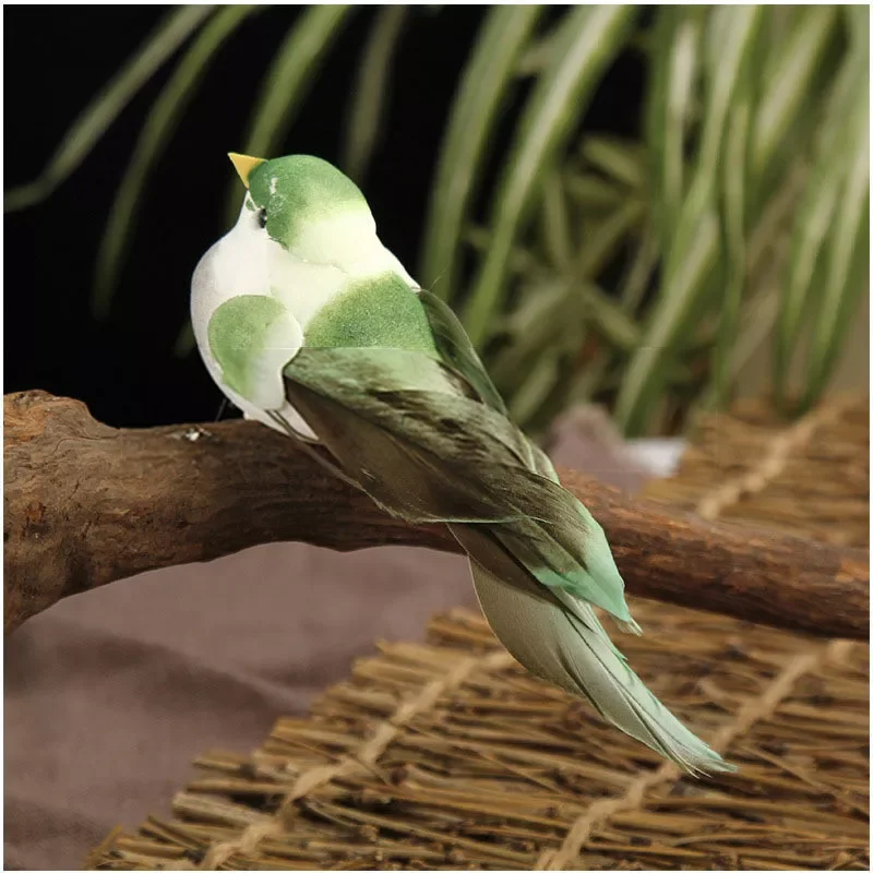 

2022 Ornament Crafts Colorful Artificial Birds Feather with Clips Iron Wire Yard Decoration