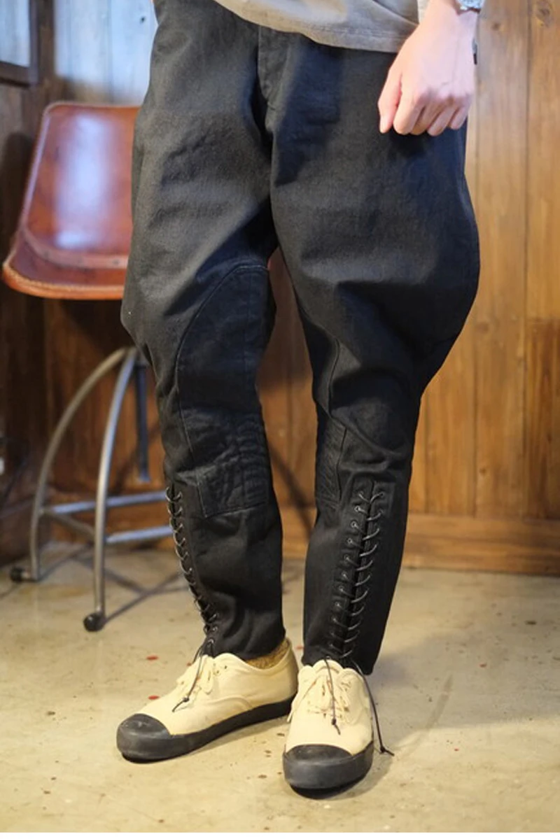YUTU&MM men's clothing Black breeches pencil pants retro tooling couple casual pants trendy men's leggings cotton knight pants
