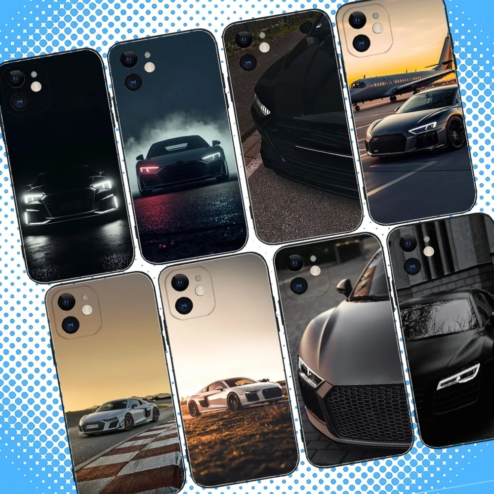 Фото A-AudiS Car R8 V10 Phone Case For iPhone 16,15,14,13,12,11,Pro,Max,Plus,X,XS,XR,SE,8,7,Mini,Soft Silicone Black Case №1