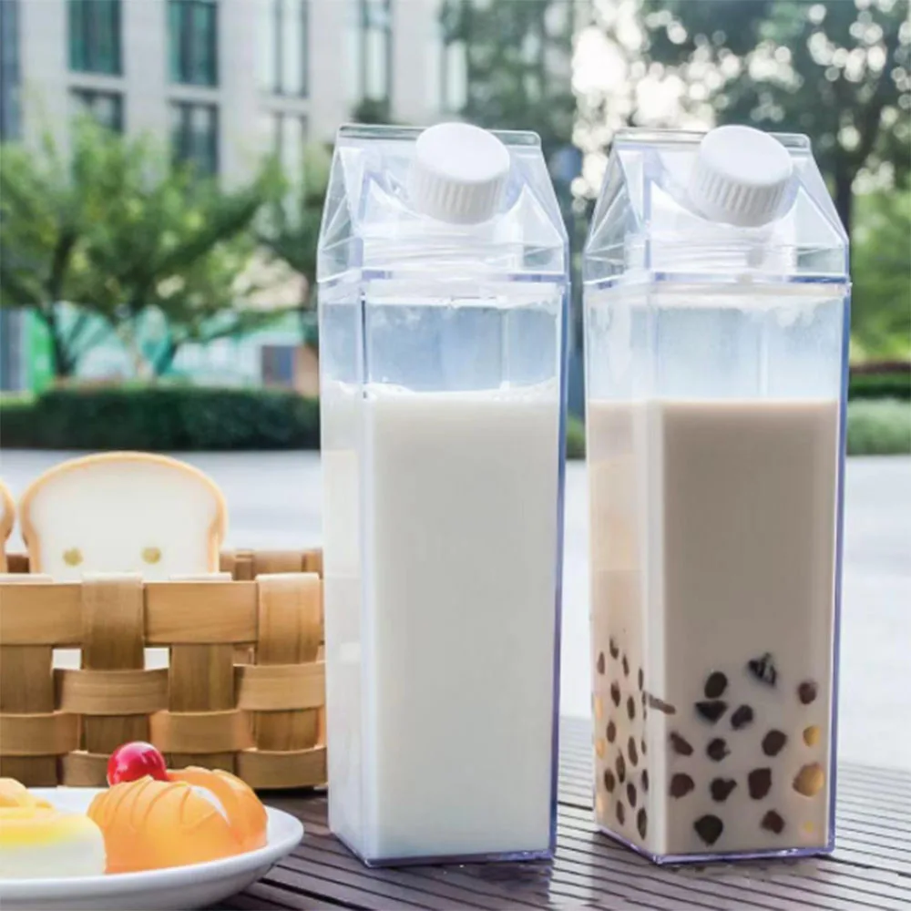 

Plastic Milk Carton Transparent Portable Water Bottle Square Juice Bottle Drinker Suitable For Outdoor Hiking Travel Or Camping