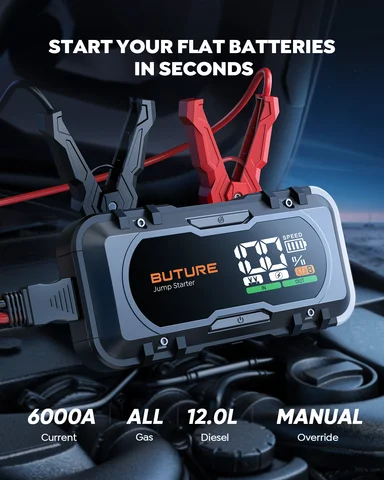 BUTURE Power Bank 6000A Jump Starter Портативное зарядное устройство Автомобильный усилитель 12 В Автоматическое пусковое устройство Аварийный автомобильный аккумулятор Стартер