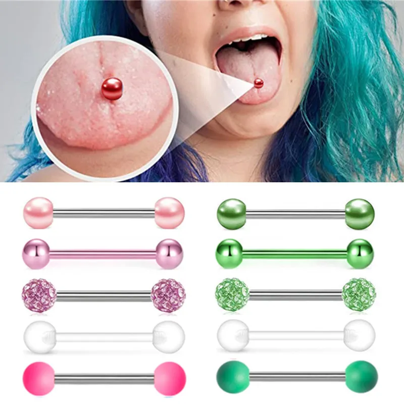 

5PCS Glitter Tongue Piercing Set Stainless Steel Pearl Tongue Barbell Lot Nipple Ring Bulk Mix Tongue Ring Pack Piercing Lengua