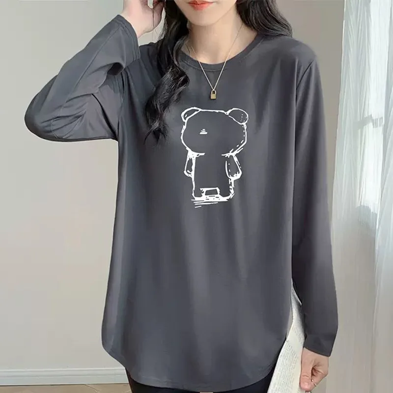 

Fashion O-Neck Printed Loose Korean T-Shirt Female Clothing 2023 Autumn New Casual Pullovers Tops All-match Commute Tee Shirt