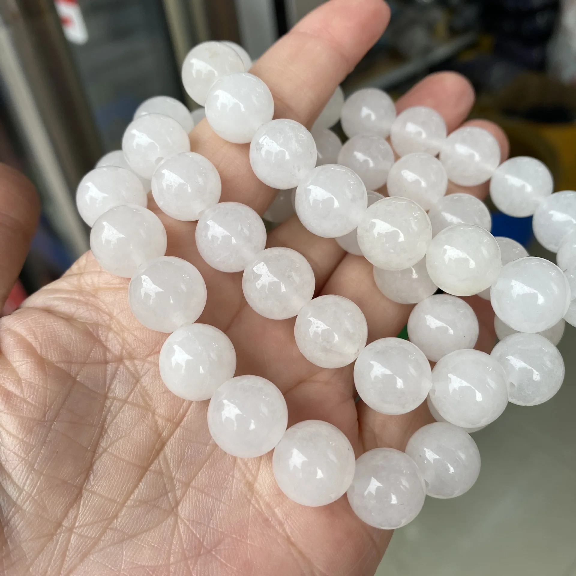 

Natural White Jade Bracelet Women Men Round Jades Stone Beads Elastic Beaded Bracelets Fine Reiki Jewelry Bangle