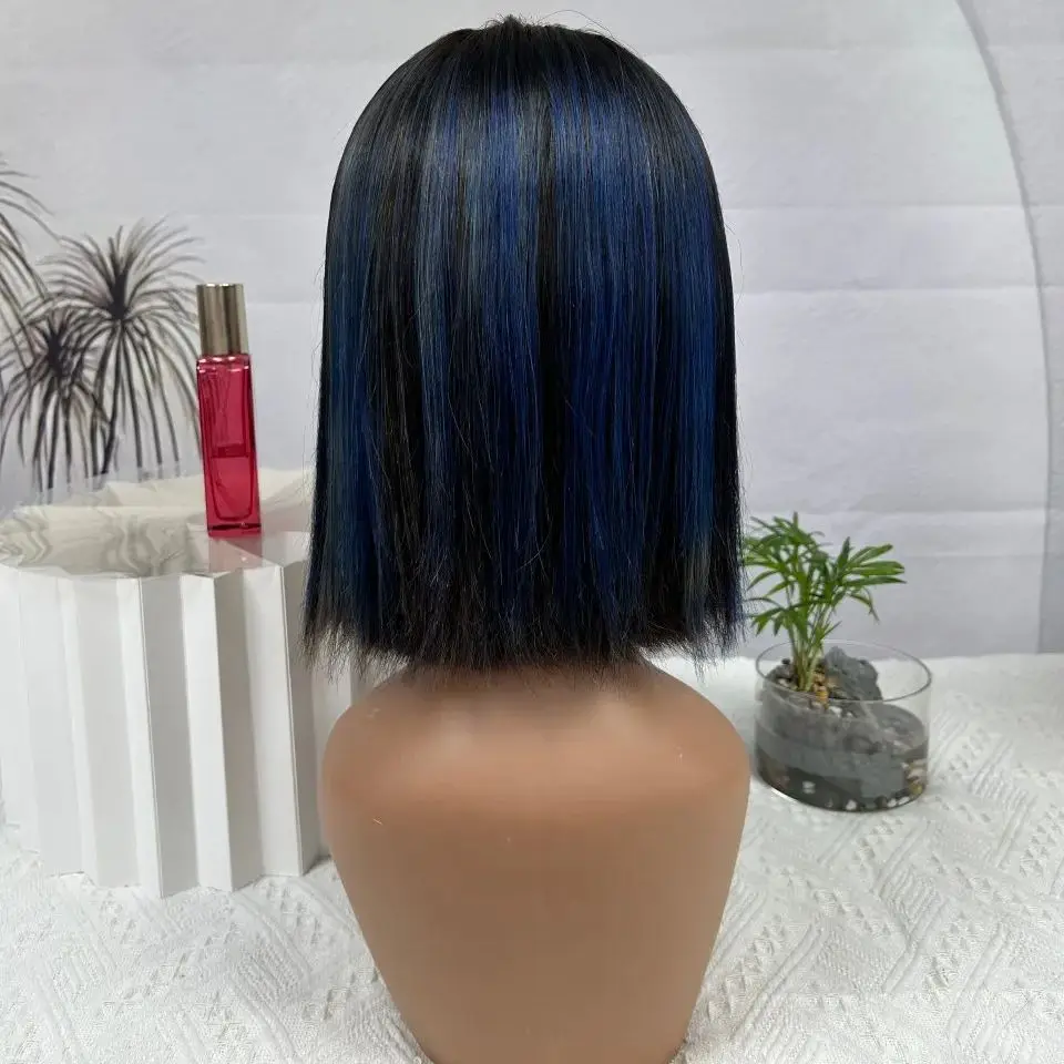 10 дюймов 250% плотность цветной хайлайтер синий прямой короткий боб человеческие