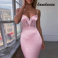 landuxiu 2022 summer new womens sexy suspender dress lace patchwork dress evening dress