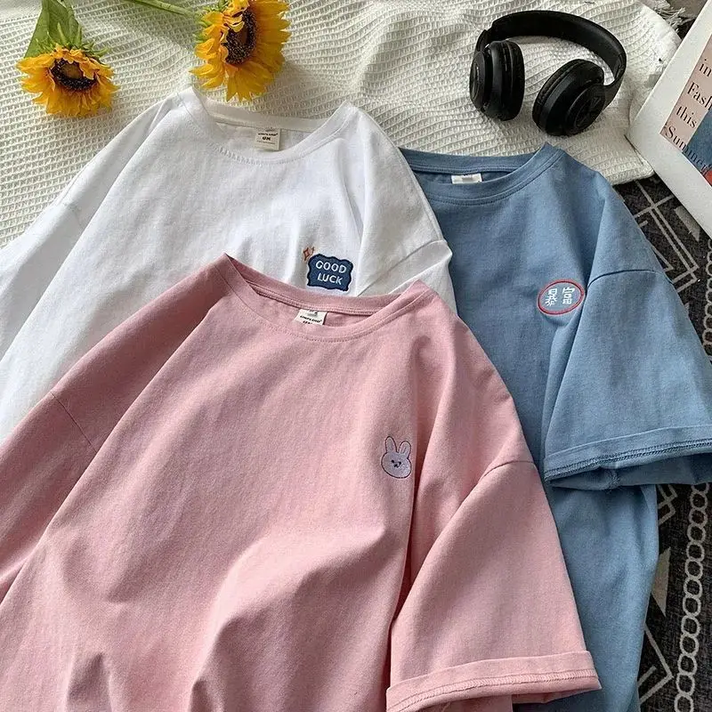 Футболка с коротким рукавом для девочек новинка 2022 Корейская версия свободного